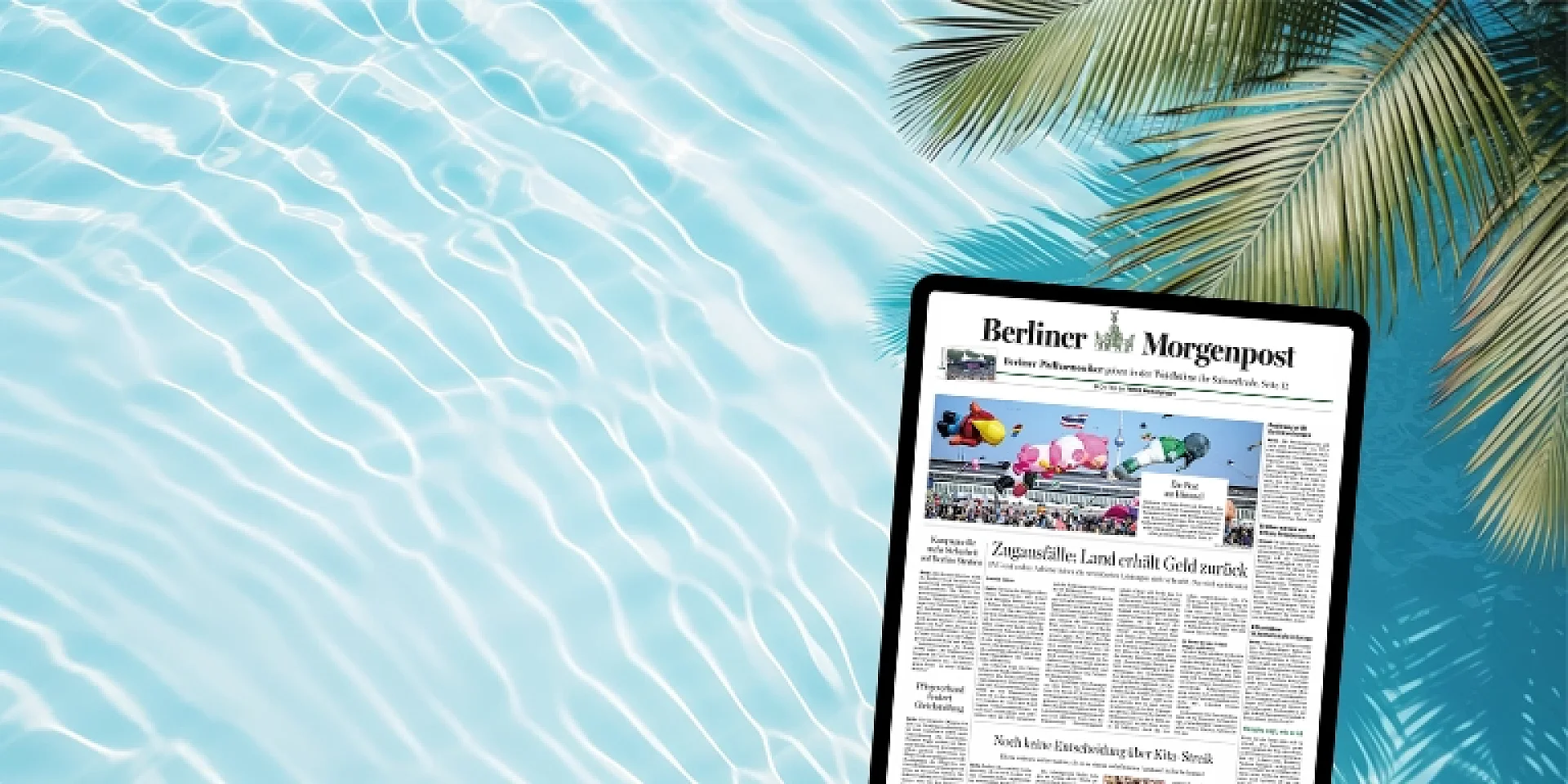 E-Paper. Tablet mit Titelseite auf dem Display.