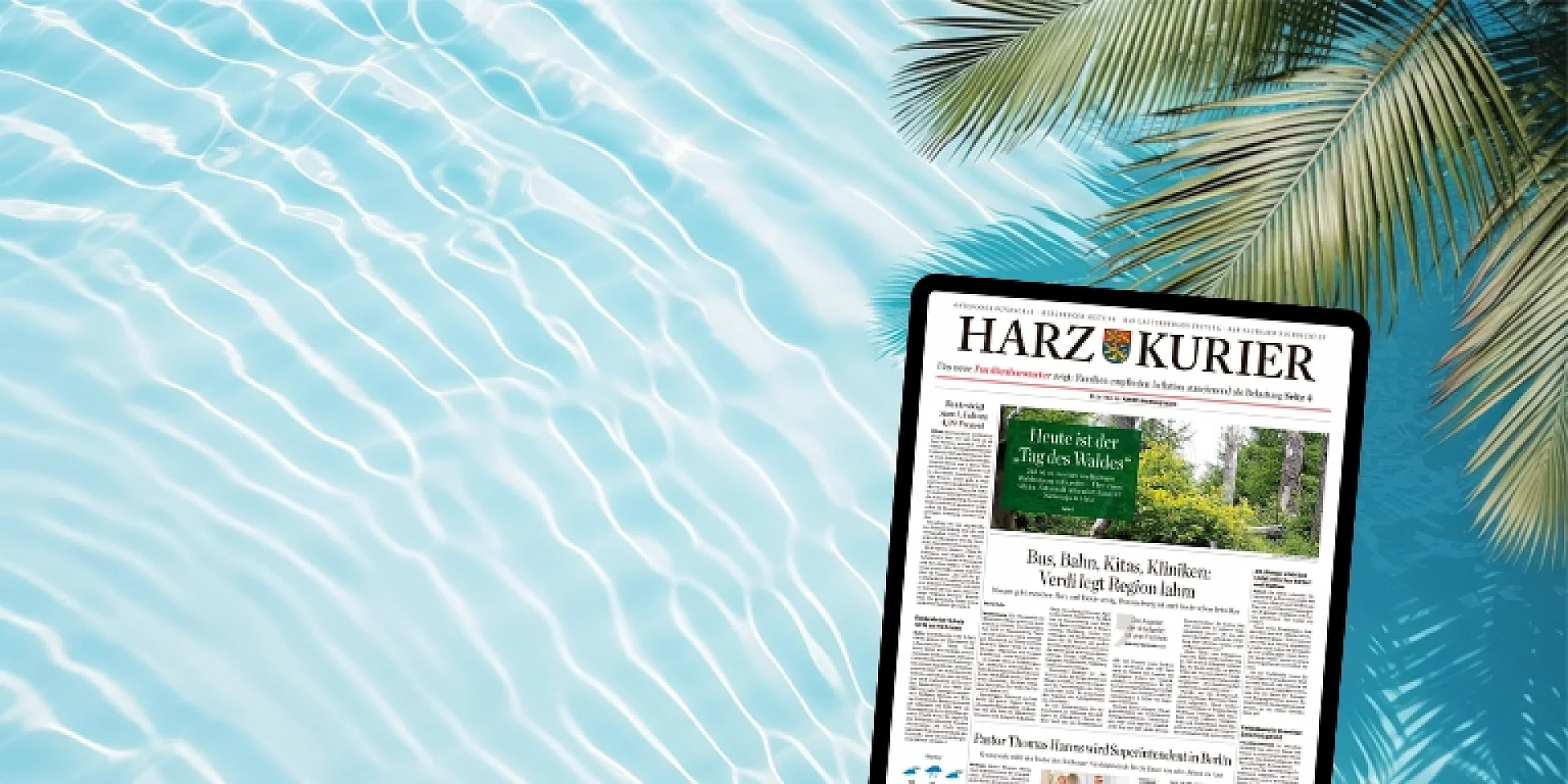 E-Paper. Tablet mit Titelseite auf dem Display.