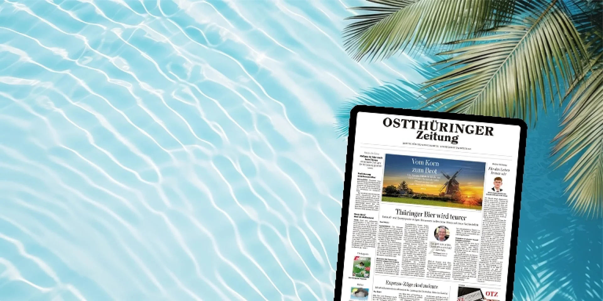 E-Paper. Tablet mit Titelseite auf dem Display.