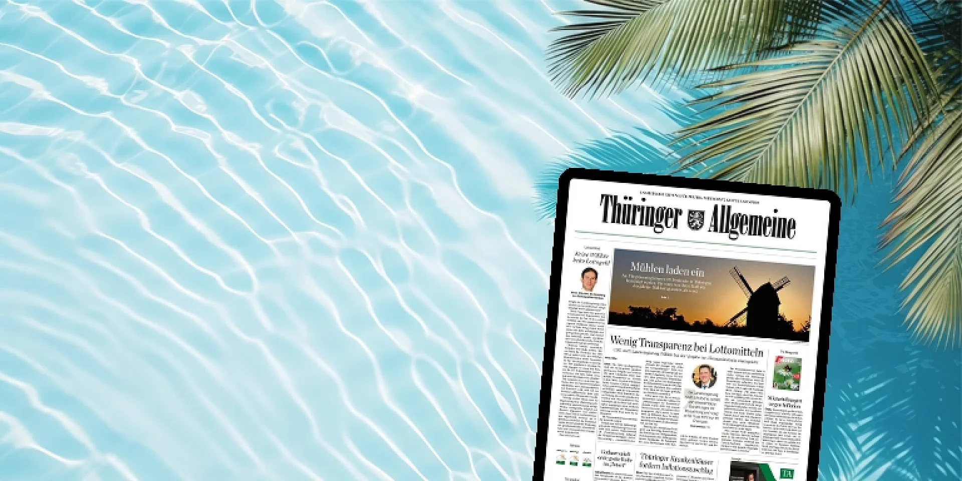E-Paper. Tablet mit Titelseite auf dem Display.