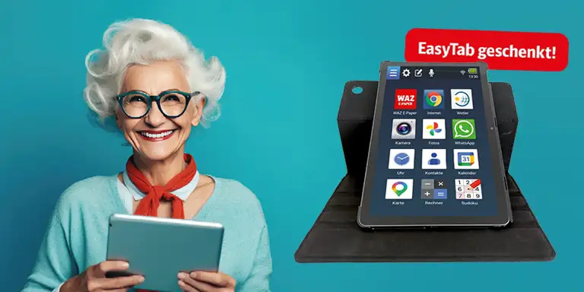 E-Paper. Tablet mit Titelseite auf dem Display.
