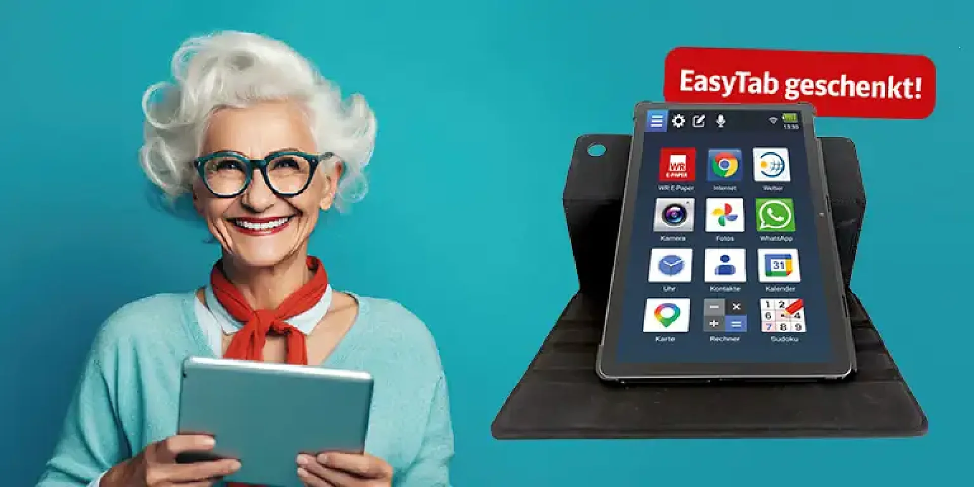 E-Paper. Tablet mit Titelseite auf dem Display.