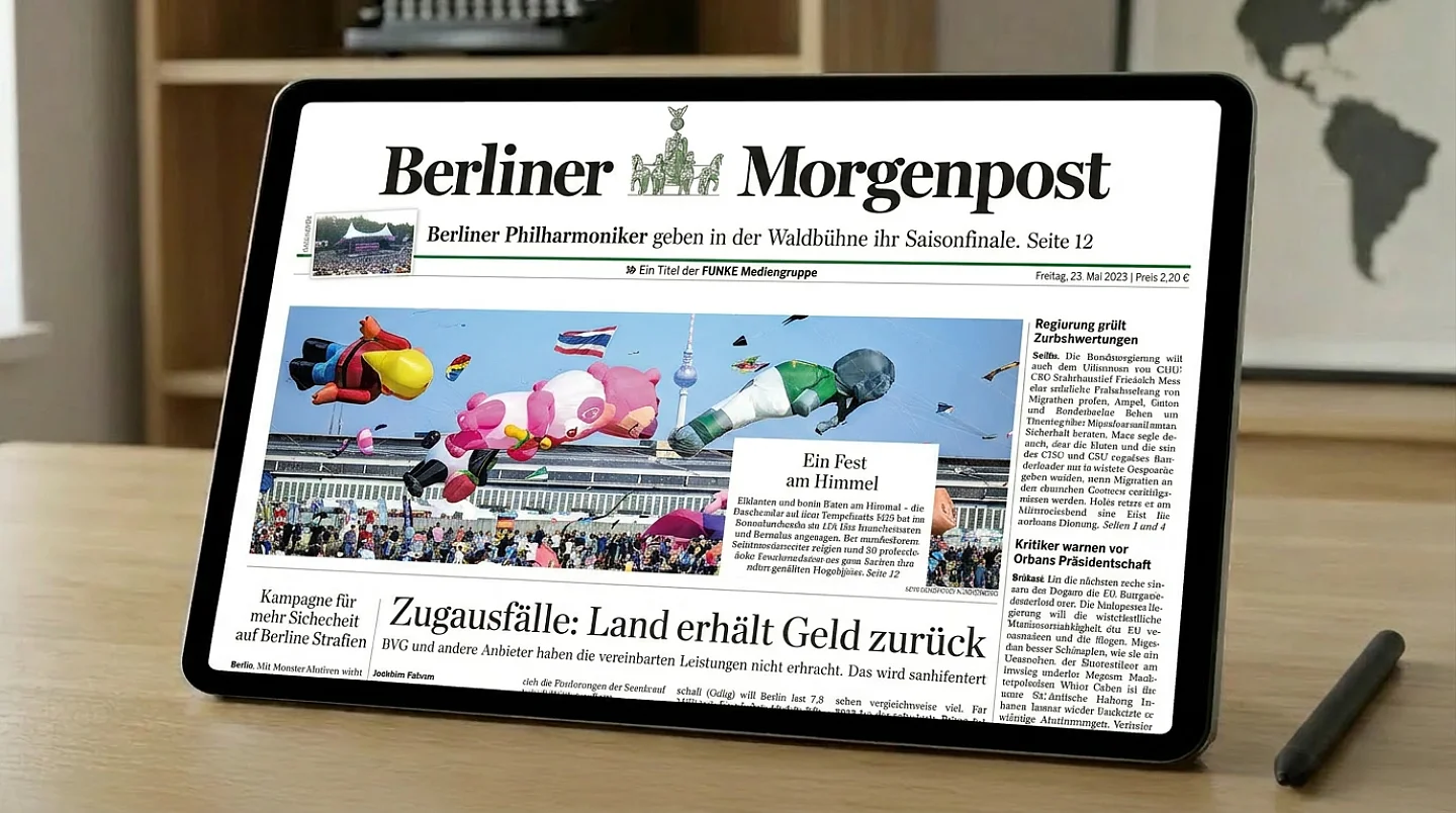 Titelseite der Westdeutschen Allgemeinen Zeitung mit Artikeln über Sport, Kultur und die Bergmanns-Ampel
