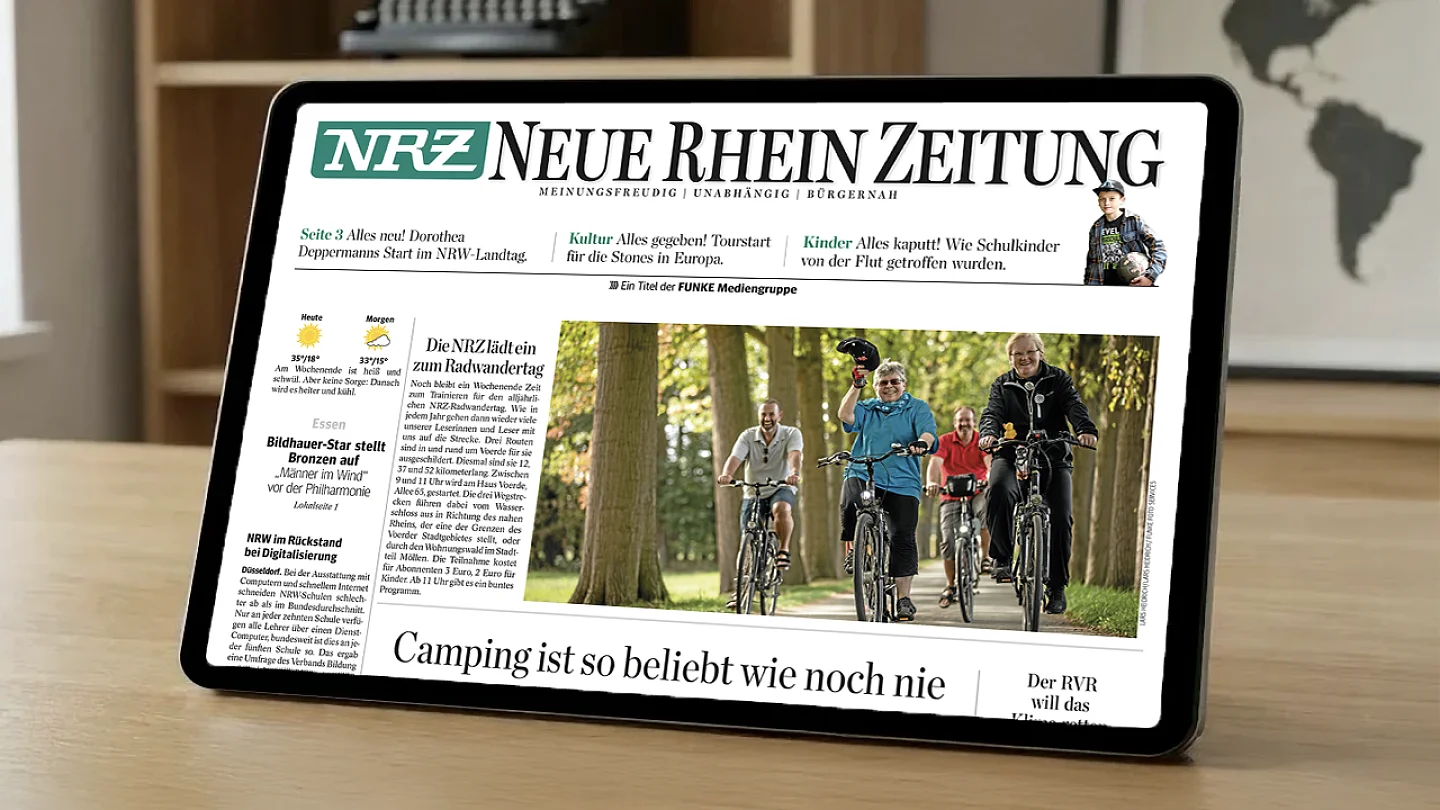 Titelseite der Westdeutschen Allgemeinen Zeitung mit Artikeln über Sport, Kultur und die Bergmanns-Ampel