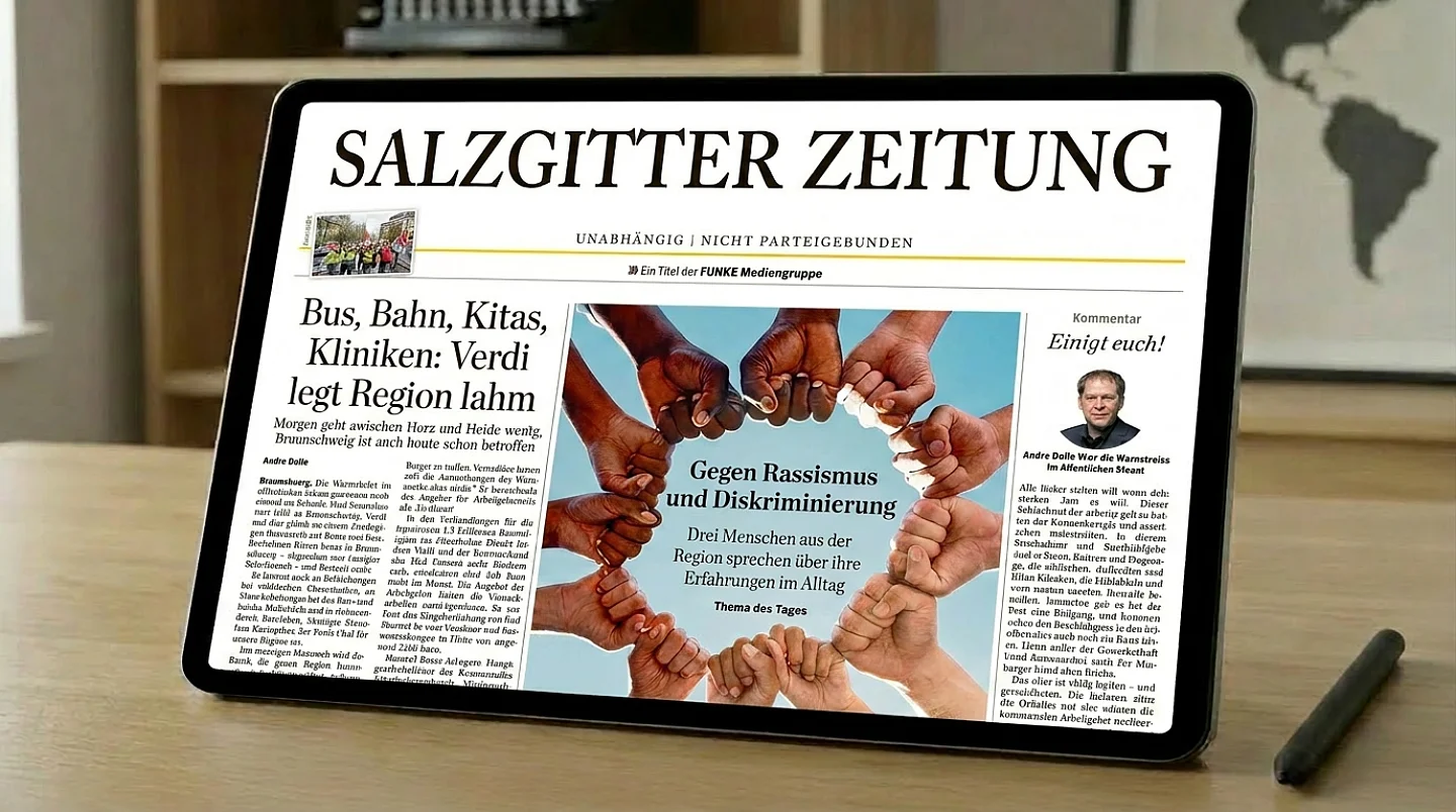 Titelseite der Westdeutschen Allgemeinen Zeitung mit Artikeln über Sport, Kultur und die Bergmanns-Ampel