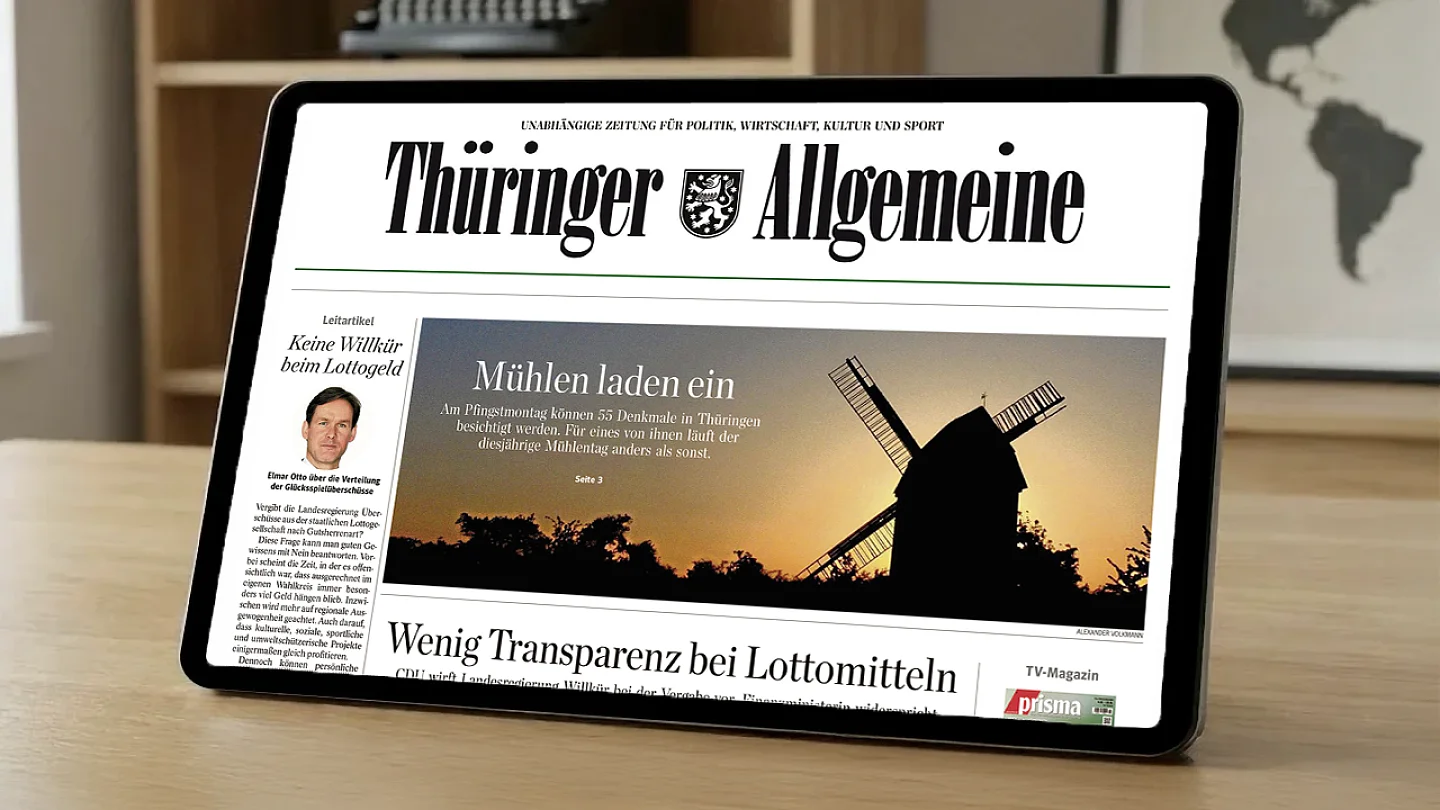 Titelseite der Westdeutschen Allgemeinen Zeitung mit Artikeln über Sport, Kultur und die Bergmanns-Ampel